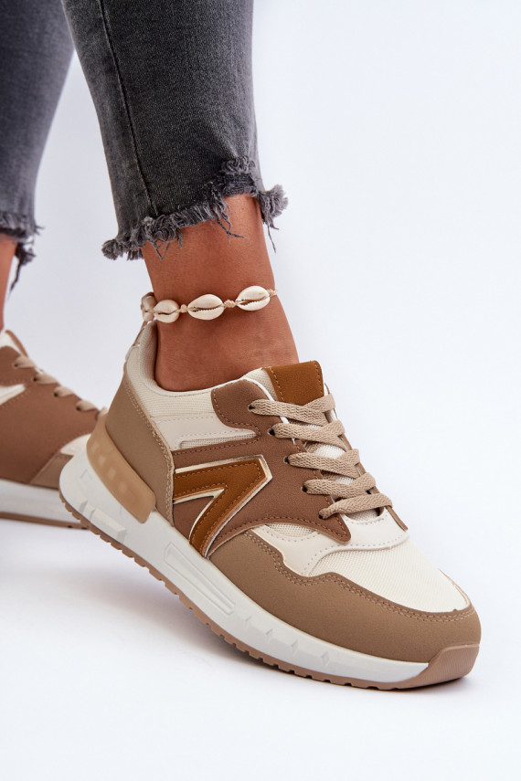 Sneakers modeļa apavi Sievišķīgs no eko ādas brūnas krāsas Vinelli