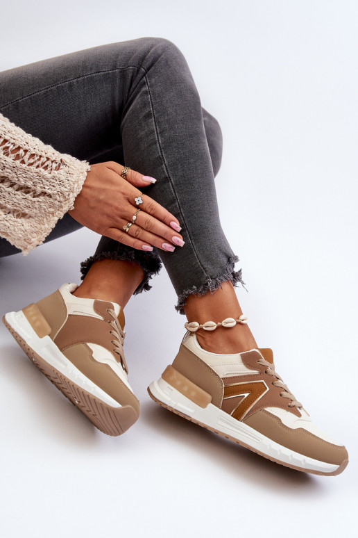 Sneakers modeļa apavi Sievišķīgs no eko ādas brūnas krāsas Vinelli