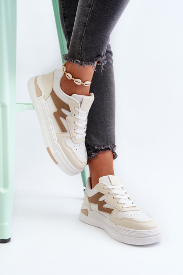 Sneakers modeļa apavi Sievišķīgs ar platformu no eko ādas smilšu krāsas Lynnette 2