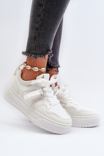 Sneakers modeļa apavi Sievišķīgs ar platformu no eko ādas baltas krāsas Moun 2