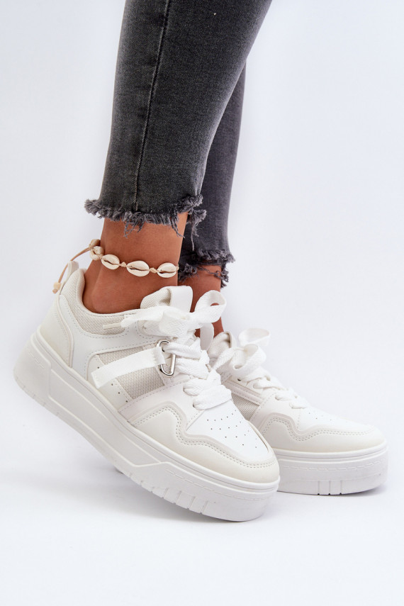 Sneakers modeļa apavi Sievišķīgs ar platformu no eko ādas baltas krāsas Moun