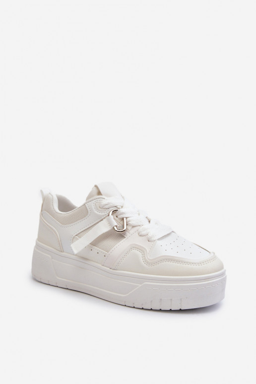 Sneakers modeļa apavi Sievišķīgs ar platformu no eko ādas baltas krāsas Moun