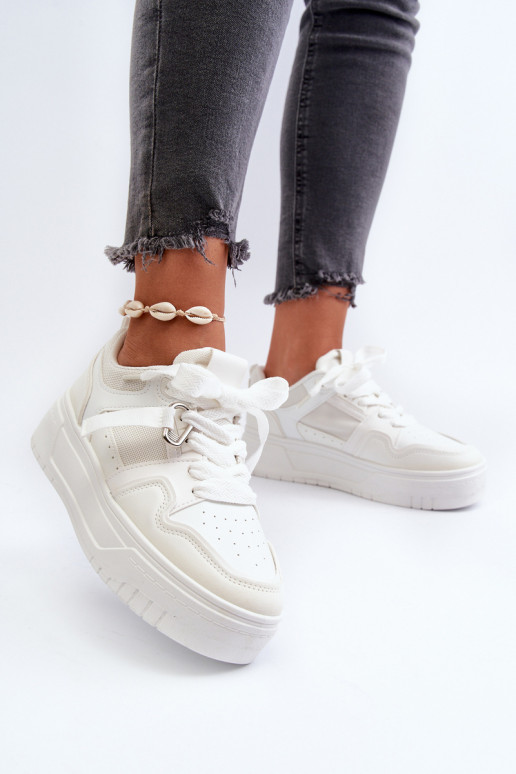 Sneakers modeļa apavi Sievišķīgs ar platformu no eko ādas baltas krāsas Moun