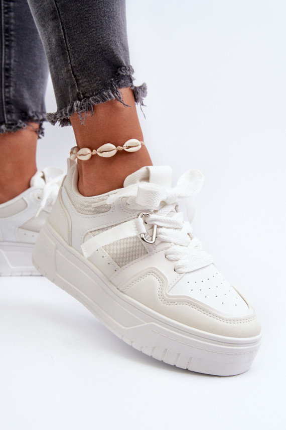Sneakers modeļa apavi Sievišķīgs ar platformu no eko ādas baltas krāsas Moun