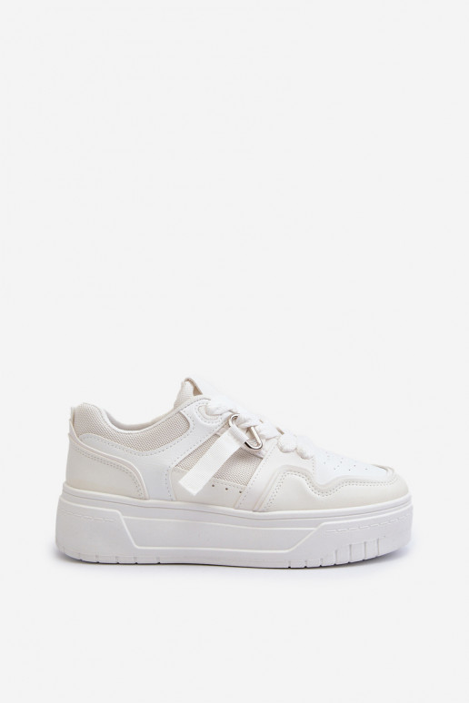 Sneakers modeļa apavi Sievišķīgs ar platformu no eko ādas baltas krāsas Moun