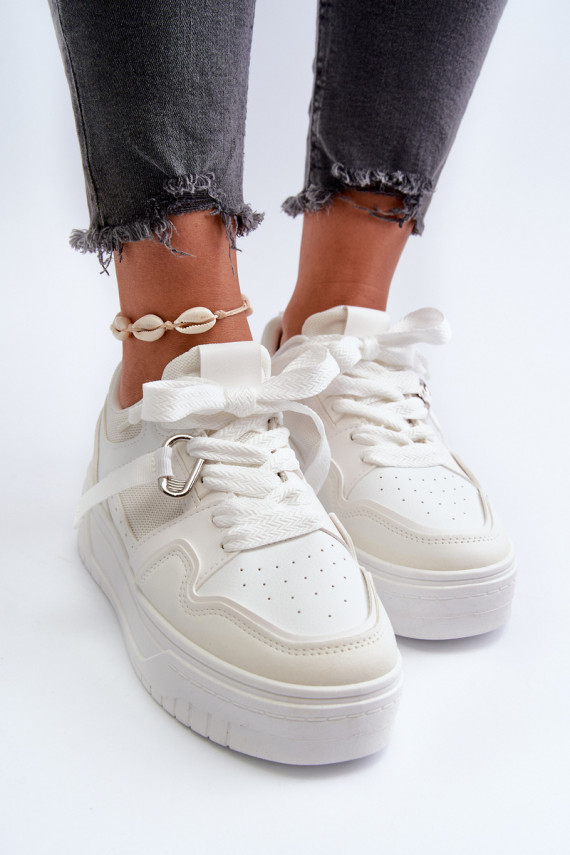 Sneakers modeļa apavi Sievišķīgs ar platformu no eko ādas baltas krāsas Moun