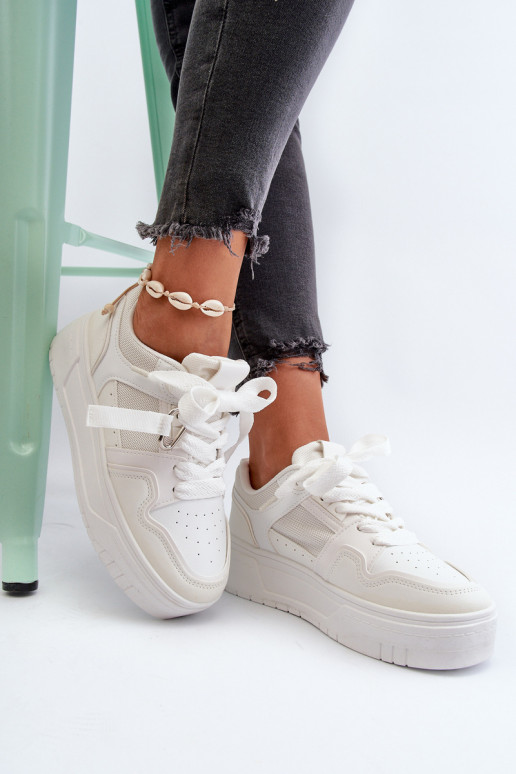 Sneakers modeļa apavi Sievišķīgs ar platformu no eko ādas baltas krāsas Moun