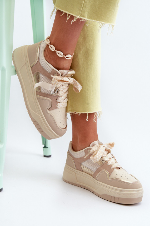 Sneakers modeļa apavi Sievišķīgs ar platformu no eko ādas smilšu krāsas Moun