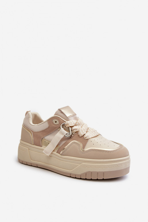 Sneakers modeļa apavi Sievišķīgs ar platformu no eko ādas smilšu krāsas Moun
