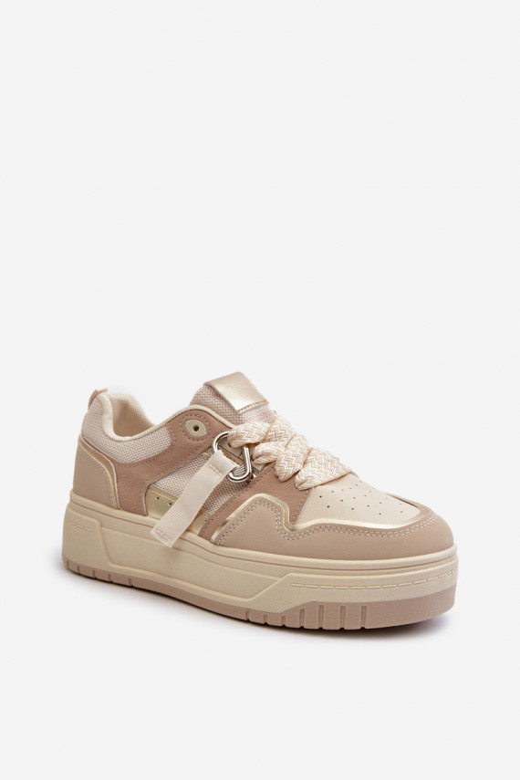 Sneakers modeļa apavi Sievišķīgs ar platformu no eko ādas smilšu krāsas Moun
