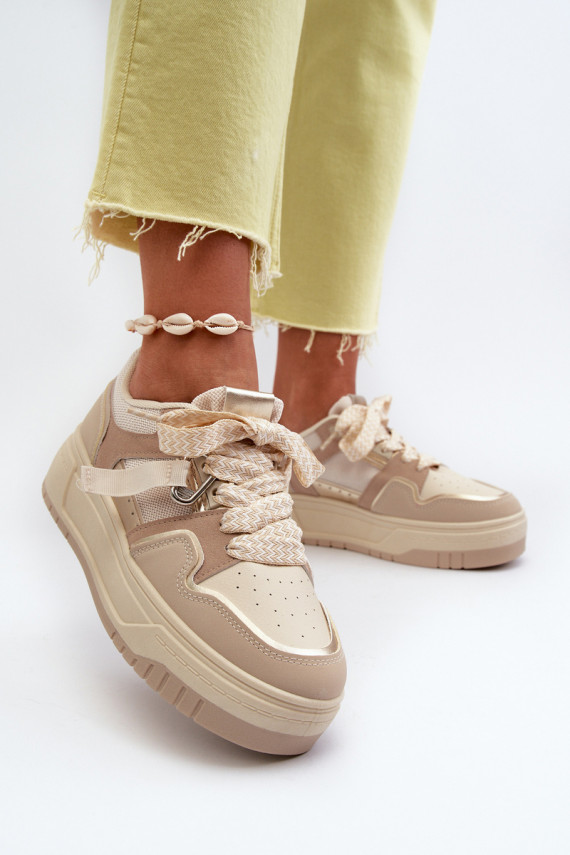 Sneakers modeļa apavi Sievišķīgs ar platformu no eko ādas smilšu krāsas Moun