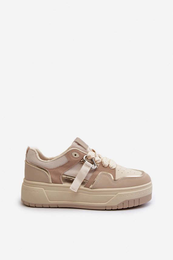 Sneakers modeļa apavi Sievišķīgs ar platformu no eko ādas smilšu krāsas Moun
