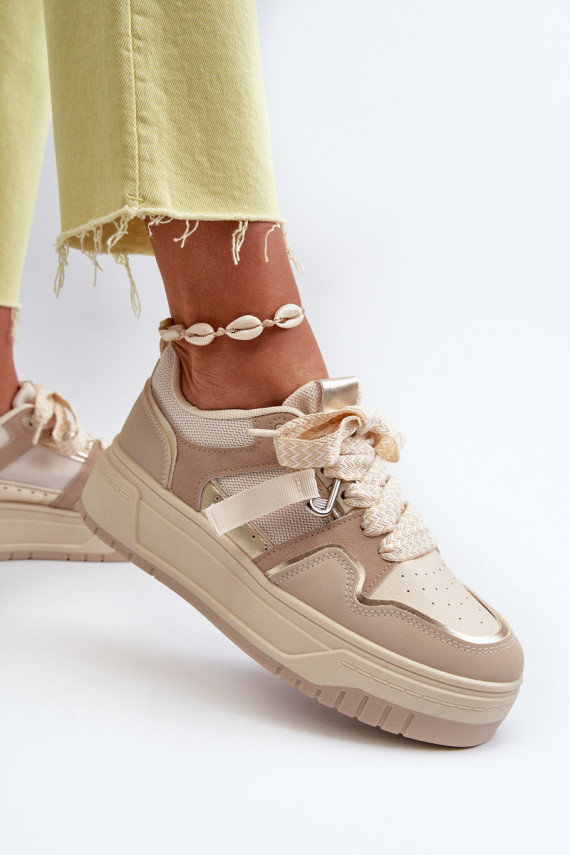 Sneakers modeļa apavi Sievišķīgs ar platformu no eko ādas smilšu krāsas Moun