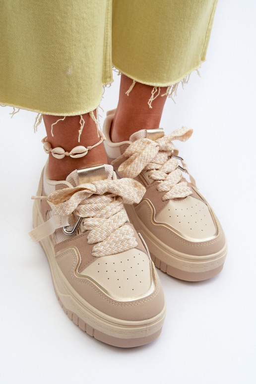 Sneakers modeļa apavi Sievišķīgs ar platformu no eko ādas smilšu krāsas Moun