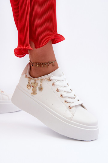 Sneakers modeļa apavi Sievišķīgs ar platformu Ar piekariņiem baltas krāsas Tivissa 2