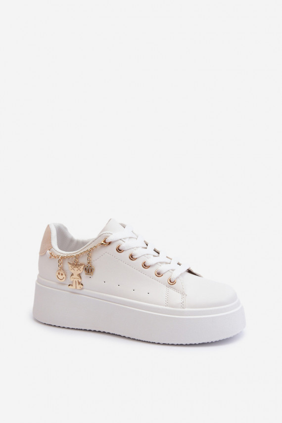 Sneakers modeļa apavi Sievišķīgs ar platformu Ar piekariņiem baltas krāsas Tivissa