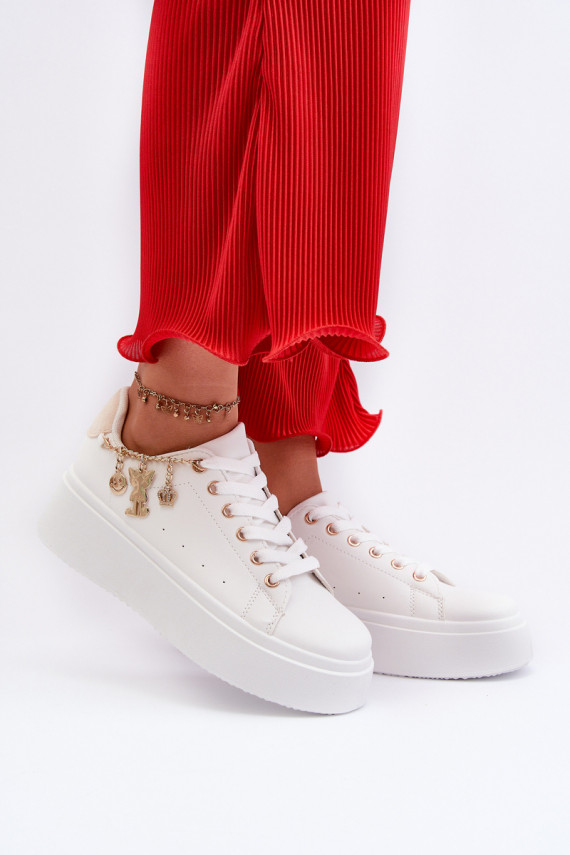 Sneakers modeļa apavi Sievišķīgs ar platformu Ar piekariņiem baltas krāsas Tivissa