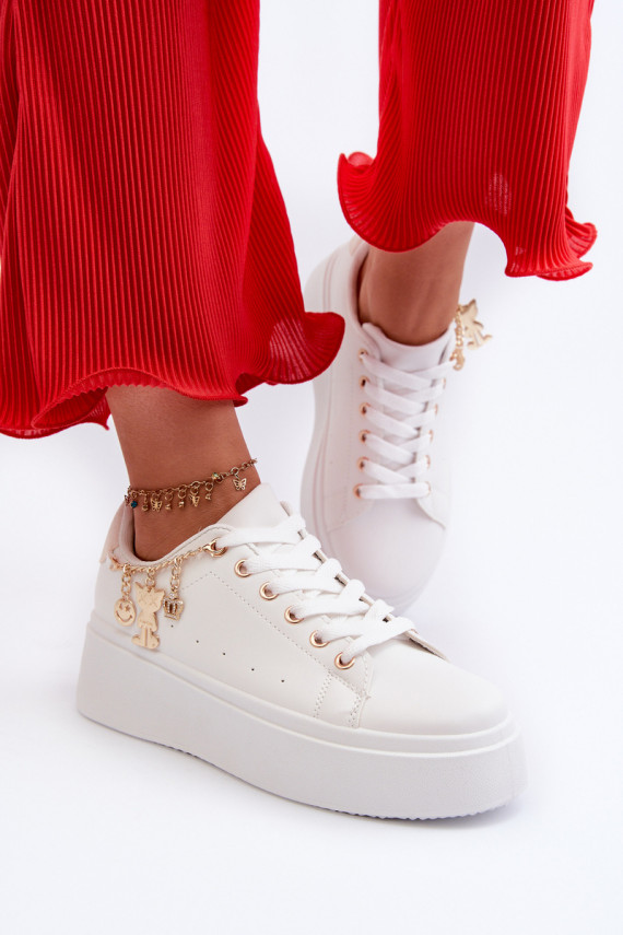 Sneakers modeļa apavi Sievišķīgs ar platformu Ar piekariņiem baltas krāsas Tivissa