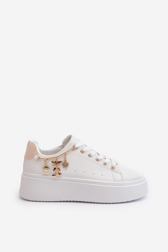 Sneakers modeļa apavi Sievišķīgs ar platformu Ar piekariņiem baltas krāsas Tivissa