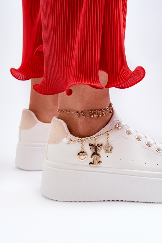 Sneakers modeļa apavi Sievišķīgs ar platformu Ar piekariņiem baltas krāsas Tivissa