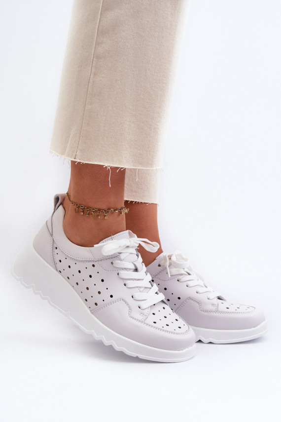 ar ažūra elementiem Sievišķīgs Sneakers modeļa apavi Uz ķīļa Dabīgas ādas Pelēkas krāsas S.Barski LR482