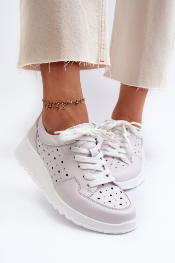ar ažūra elementiem Sievišķīgs Sneakers modeļa apavi Uz ķīļa Dabīgas ādas Pelēkas krāsas S.Barski LR482 2
