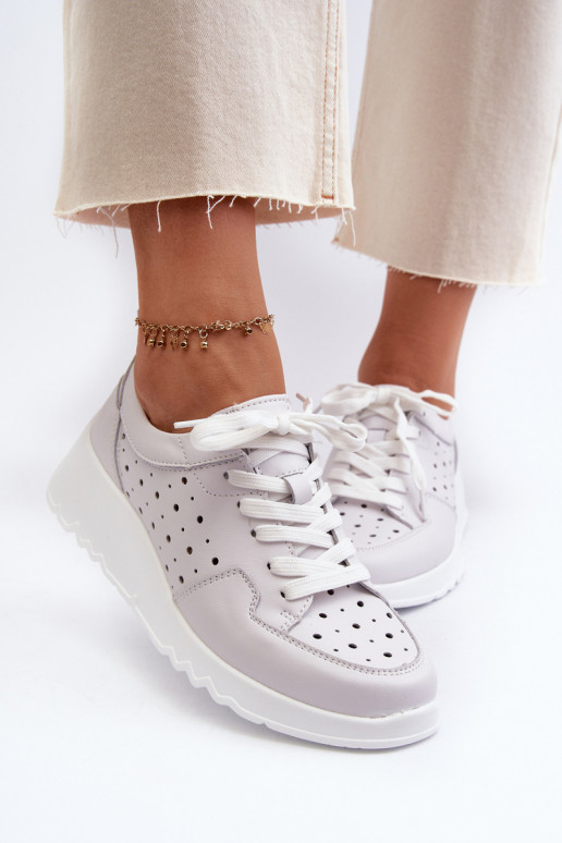 ar ažūra elementiem Sievišķīgs Sneakers modeļa apavi Uz ķīļa Dabīgas ādas Pelēkas krāsas S.Barski LR482