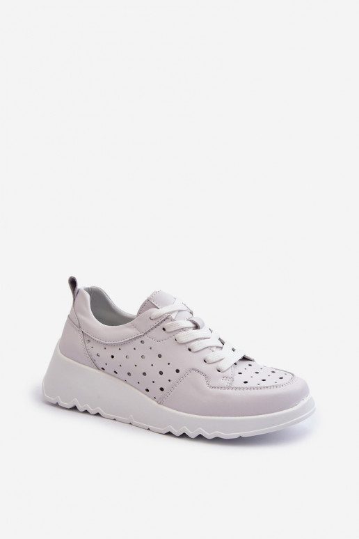 ar ažūra elementiem Sievišķīgs Sneakers modeļa apavi Uz ķīļa Dabīgas ādas Pelēkas krāsas S.Barski LR482