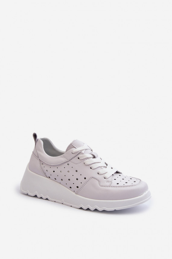 ar ažūra elementiem Sievišķīgs Sneakers modeļa apavi Uz ķīļa Dabīgas ādas Pelēkas krāsas S.Barski LR482