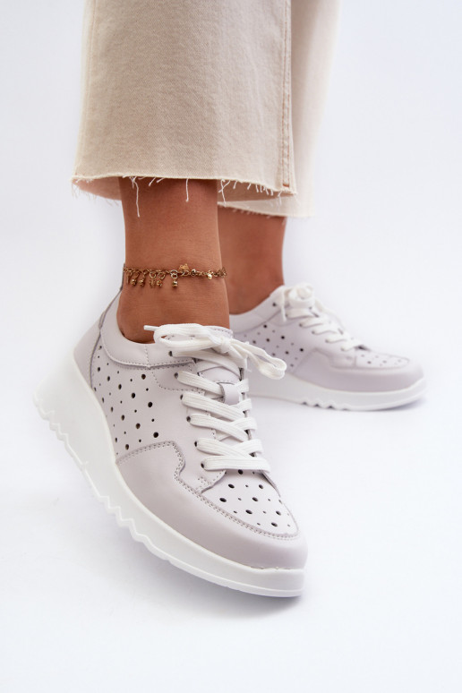 ar ažūra elementiem Sievišķīgs Sneakers modeļa apavi Uz ķīļa Dabīgas ādas Pelēkas krāsas S.Barski LR482