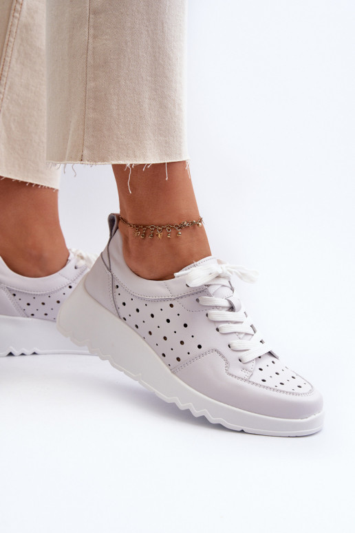 ar ažūra elementiem Sievišķīgs Sneakers modeļa apavi Uz ķīļa Dabīgas ādas Pelēkas krāsas S.Barski LR482
