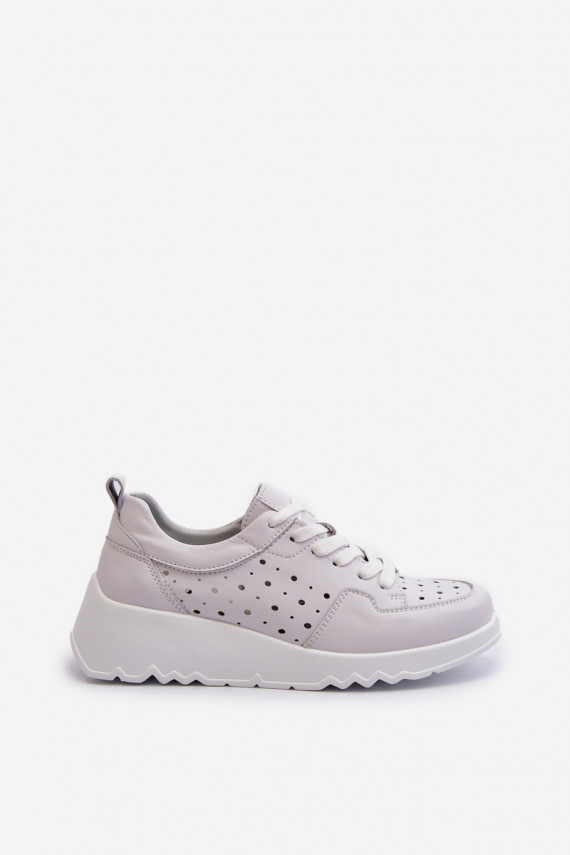 ar ažūra elementiem Sievišķīgs Sneakers modeļa apavi Uz ķīļa Dabīgas ādas Pelēkas krāsas S.Barski LR482