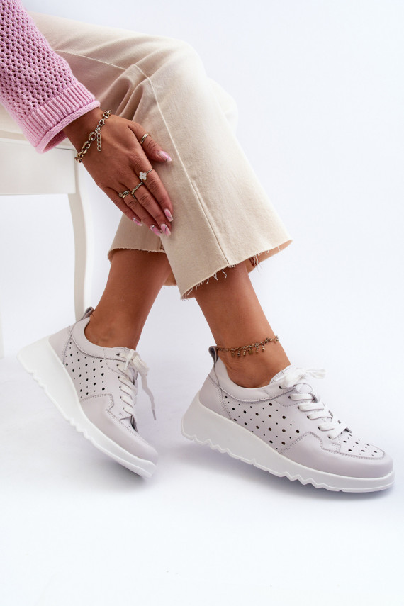ar ažūra elementiem Sievišķīgs Sneakers modeļa apavi Uz ķīļa Dabīgas ādas Pelēkas krāsas S.Barski LR482