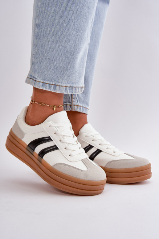 Sneakers modeļa apavi Sievišķīgs ar platformu Baltas-Pelēkas krāsas Nesonice