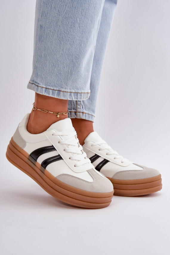 Sneakers modeļa apavi Sievišķīgs ar platformu Baltas-Pelēkas krāsas Nesonice