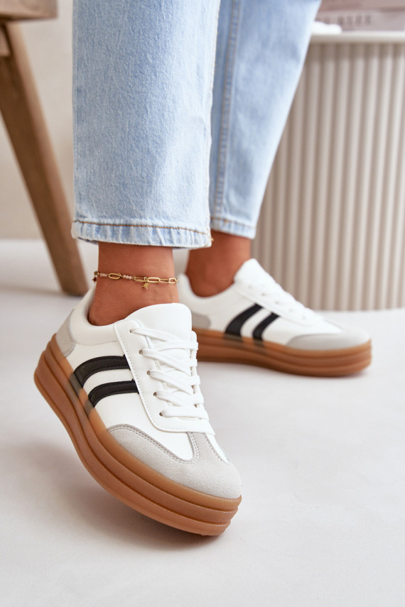 Sneakers modeļa apavi Sievišķīgs ar platformu Baltas-Pelēkas krāsas Nesonice