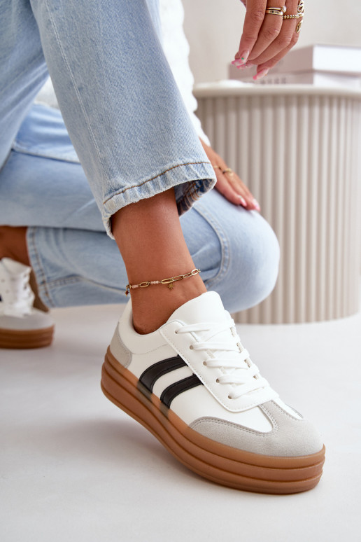 Sneakers modeļa apavi Sievišķīgs ar platformu Baltas-Pelēkas krāsas Nesonice