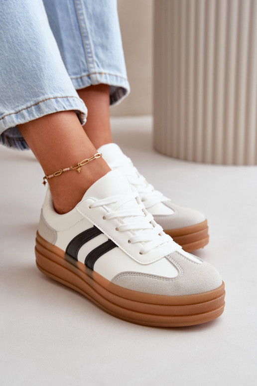 Sneakers modeļa apavi Sievišķīgs ar platformu Baltas-Pelēkas krāsas Nesonice