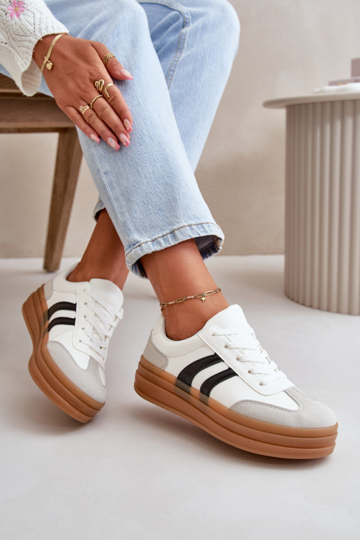 Sneakers modeļa apavi Sievišķīgs ar platformu Baltas-Pelēkas krāsas Nesonice