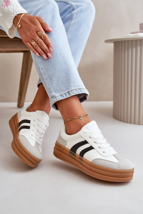 Sneakers modeļa apavi Sievišķīgs ar platformu Baltas-Pelēkas krāsas Nesonice