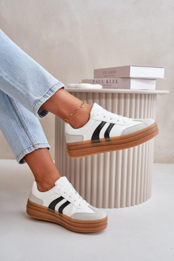 Sneakers modeļa apavi Sievišķīgs ar platformu Baltas-Pelēkas krāsas Nesonice