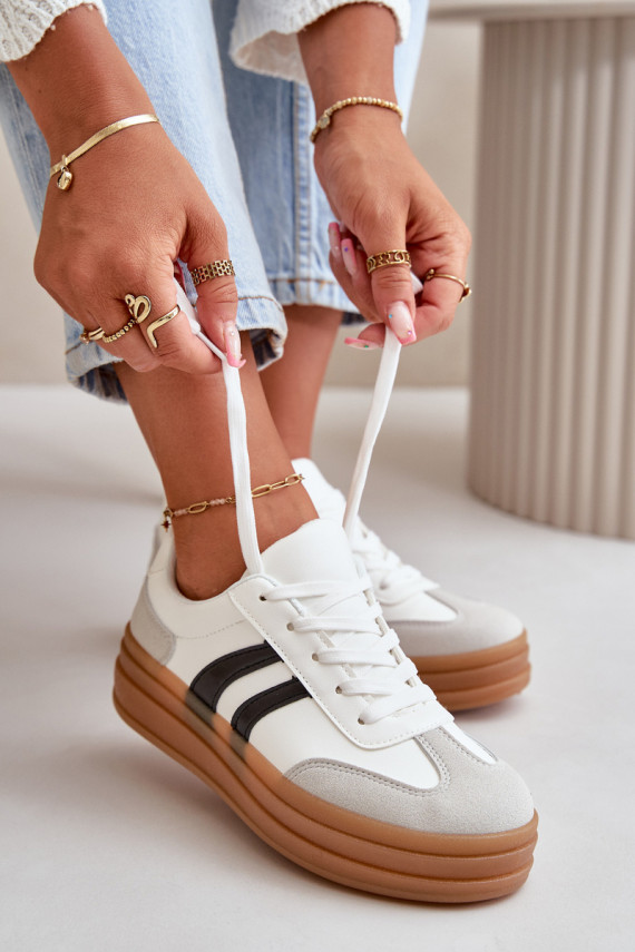 Sneakers modeļa apavi Sievišķīgs ar platformu Baltas-Pelēkas krāsas Nesonice