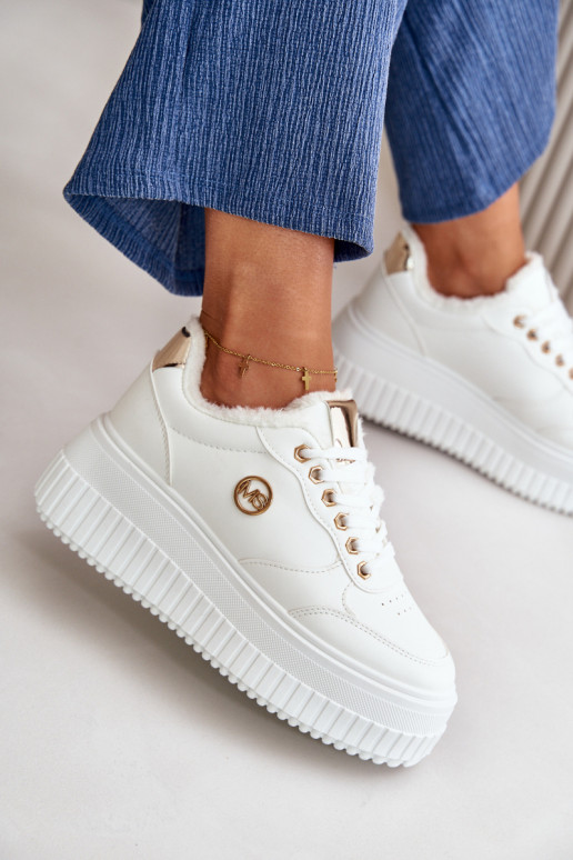 Sneakers modeļa apavi sporta apavi Sievišķīgs siltināti ar modernām masīvām zolēm baltas krāsas Ardiela