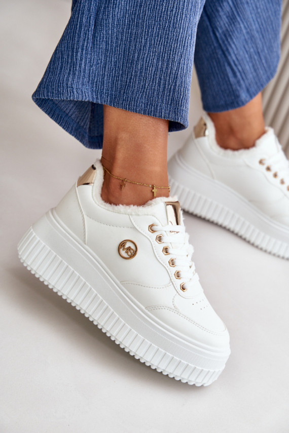 Sneakers modeļa apavi sporta apavi Sievišķīgs siltināti ar modernām masīvām zolēm baltas krāsas Ardiela