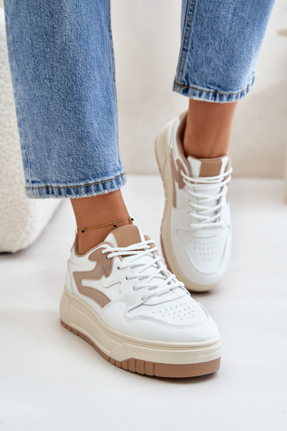 Sievišķīgs Sneakers modeļa apavi no eko ādas ar platformu Baltas-smilšu krāsas Henizore