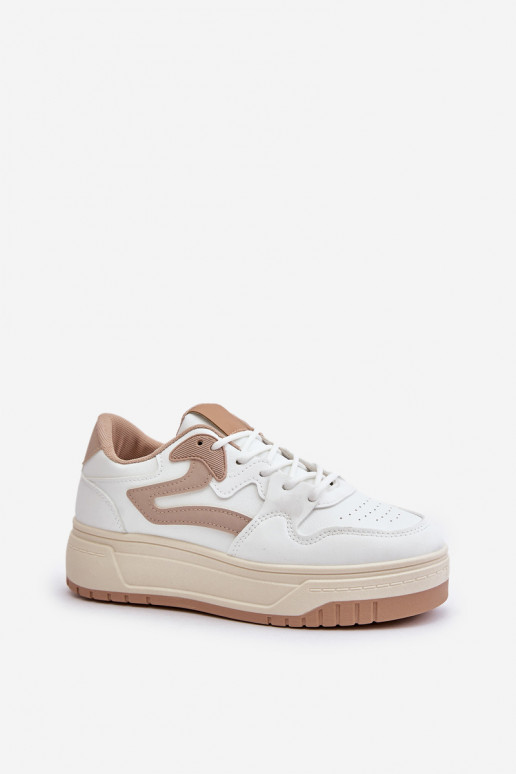 Sievišķīgs Sneakers modeļa apavi no eko ādas ar platformu Baltas-smilšu krāsas Henizore