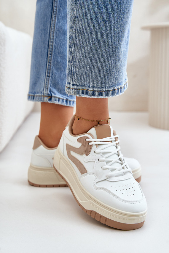 Sievišķīgs Sneakers modeļa apavi no eko ādas ar platformu Baltas-smilšu krāsas Henizore
