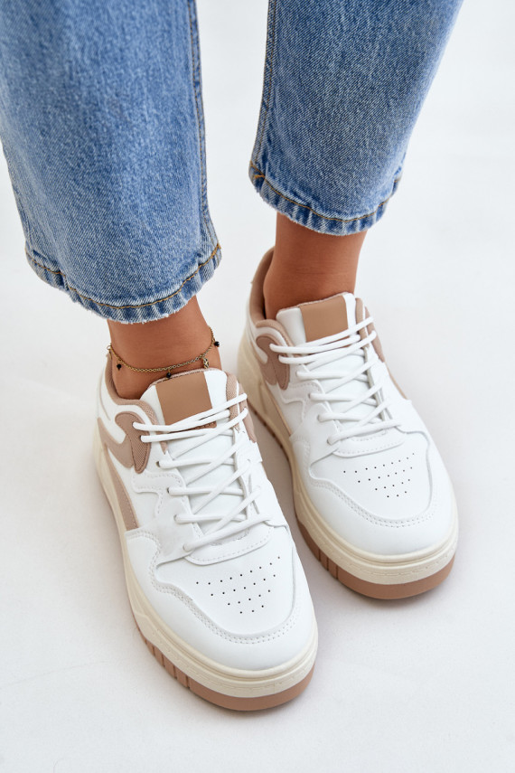 Sievišķīgs Sneakers modeļa apavi no eko ādas ar platformu Baltas-smilšu krāsas Henizore