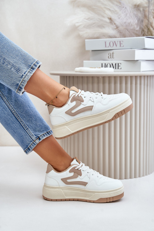 Sievišķīgs Sneakers modeļa apavi no eko ādas ar platformu Baltas-smilšu krāsas Henizore