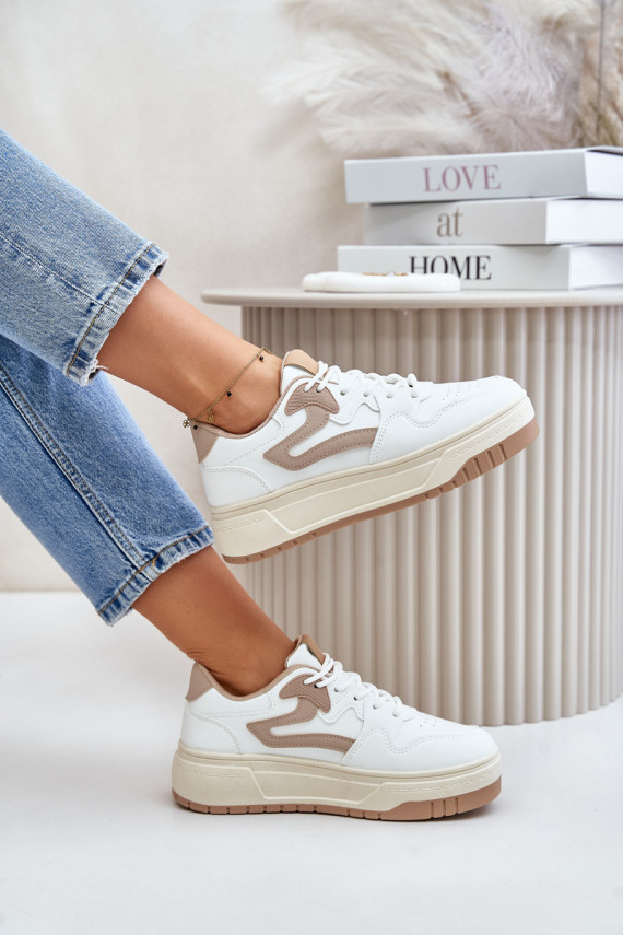 Sievišķīgs Sneakers modeļa apavi no eko ādas ar platformu Baltas-smilšu krāsas Henizore